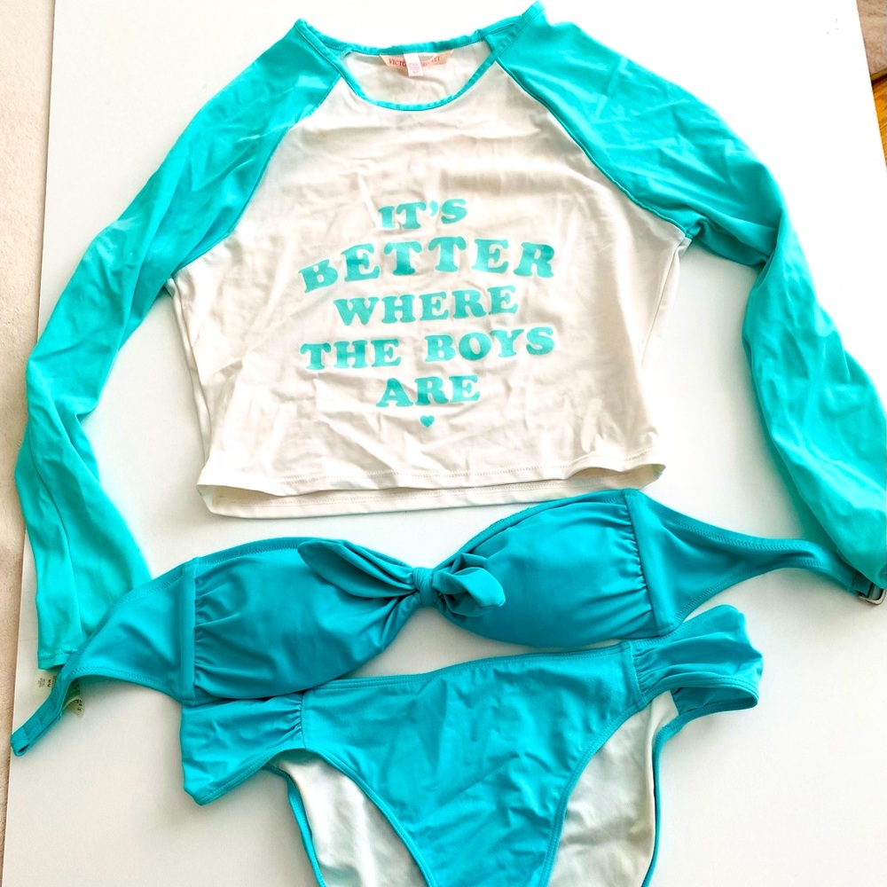 VS and Pink bundle set, swim suite with long sleeve top size M